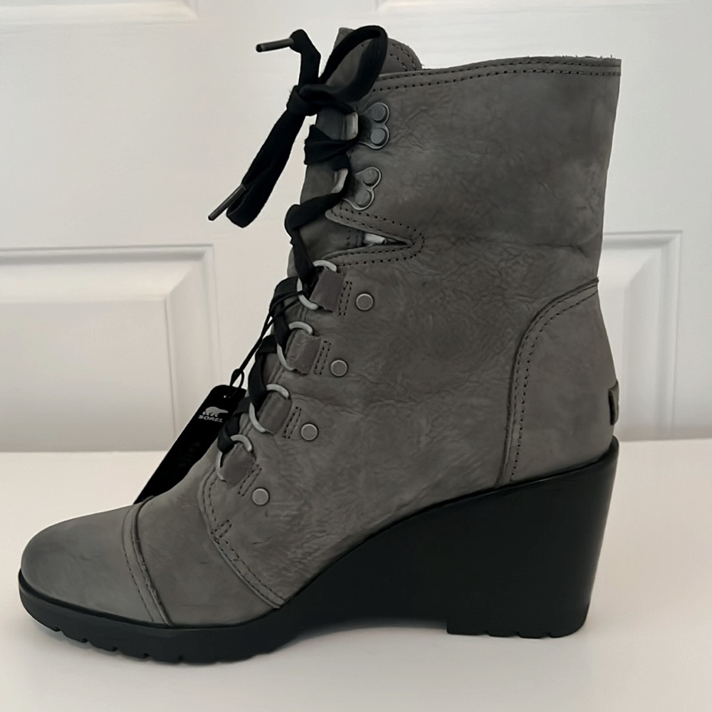 Sorel After Hours Lace Up Wedge Boots Quarry Size 10